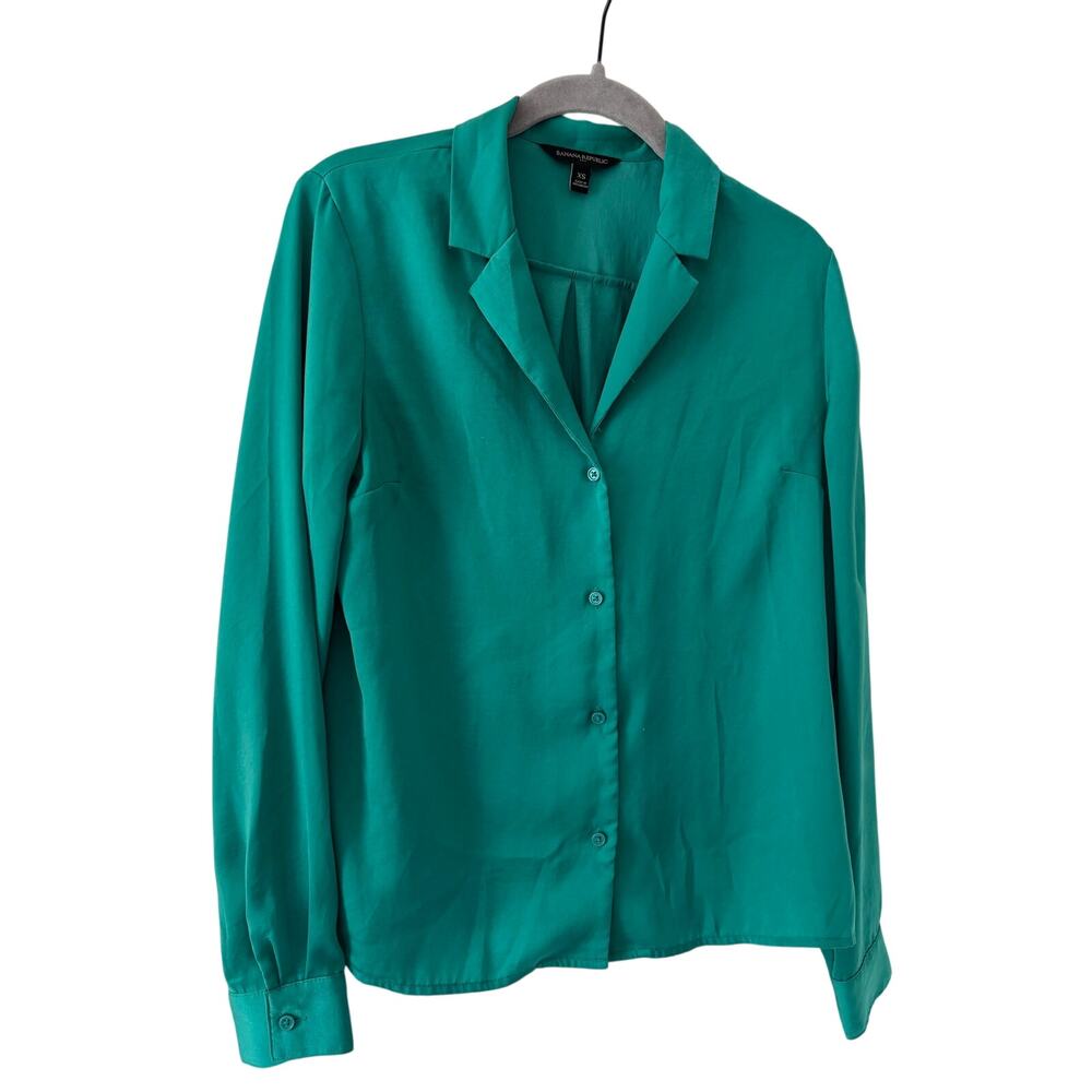 Banana Republic Green Button Front Long Sleeve Blouse Women’s XS Career Shirt - Picture 3 of 10